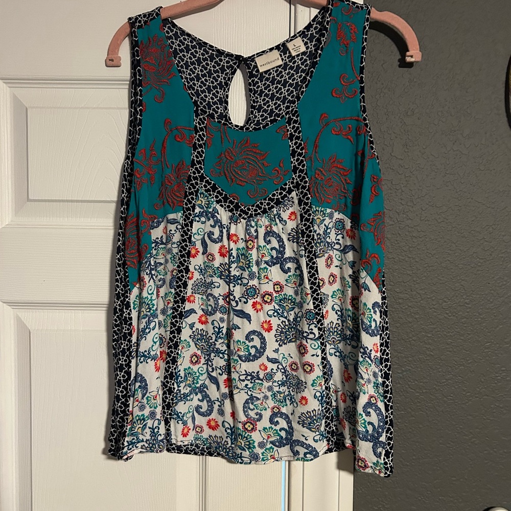 Westbound Floral Sleeveless Top - Teal and Red